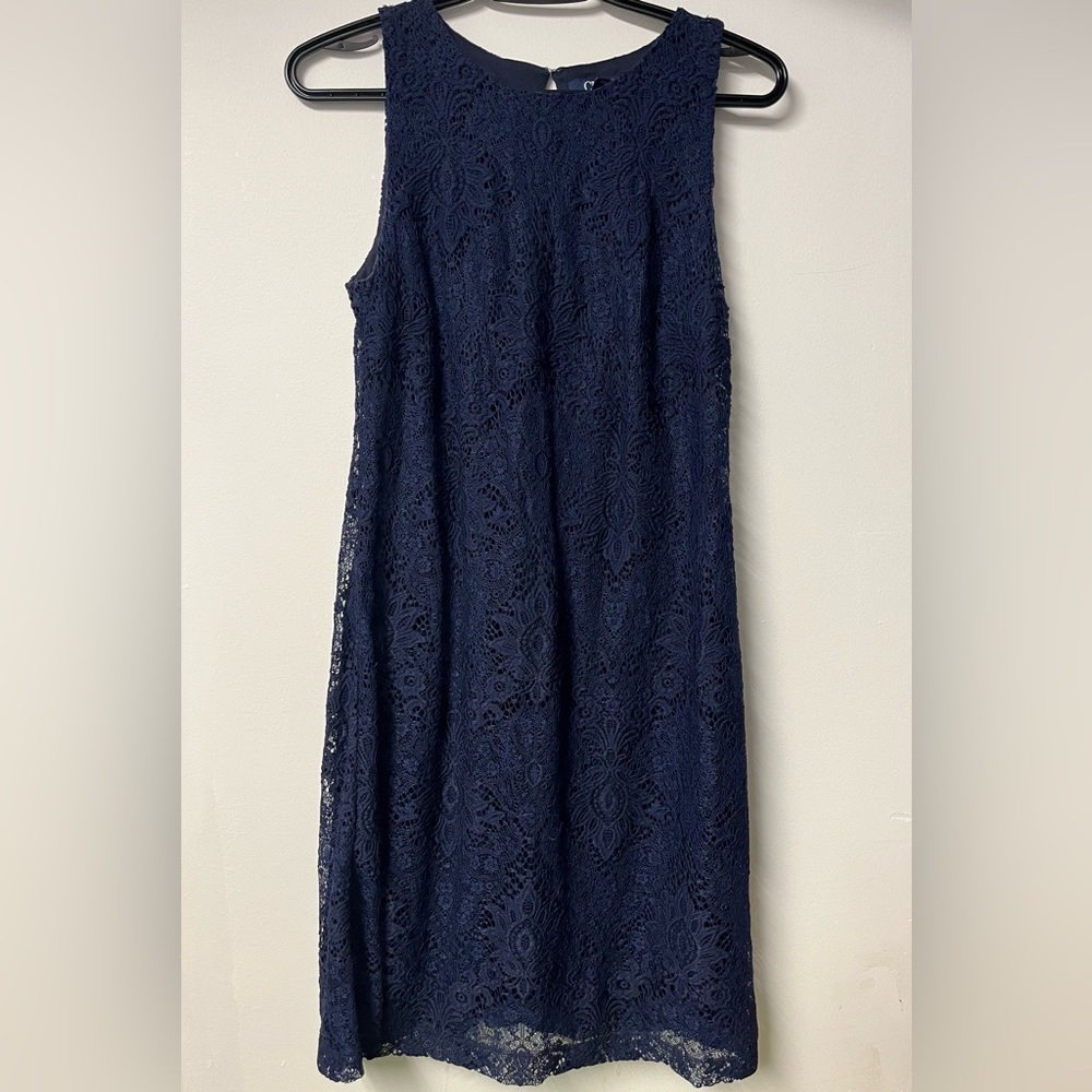 Chaps Navy Sleeveless Lace Maxi Dress